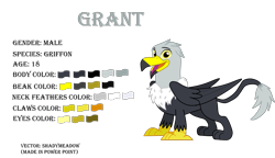 Size: 2241x1291 | Tagged: safe, artist:shadymeadow, oc, oc:grant the griffon, species:griffon, g4, reference sheet, simple background, solo, transparent background