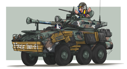 Size: 1565x856 | Tagged: safe, artist:buckweiser, oc, oc:fillypines, oc:pearl shine, nation ponies, g4, apc, armored personnel carrier, filipino, lav-300, philippines, slogan, tank in mall