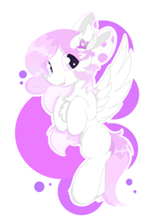 Size: 901x1242 | Tagged: safe, artist:fireworks sea, oc, oc only, species:pegasus, species:pony, g4, abstract background, bow, chest fluff, ear fluff, female, flying, hair bow, looking at you, mare, smiling, solo, spread wings, wings
