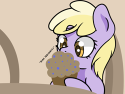 Size: 1600x1200 | Tagged: safe, artist:dinkyuniverse, character:dinky hooves, species:pony, species:unicorn, g4, chair, cute, dinkabetes, eating, female, filly, foal, food, herbivore, innocent, kitchen, muffin, munching, nom, table