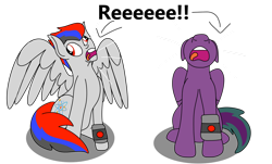 Size: 1280x772 | Tagged: safe, artist:lynnthenerdkitty, species:pegasus, species:pony, g4, open mouth, ponified, reeee, screeching, slipstream (transformers), starscream, transformers, volumetric mouth, wristband