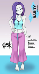 Size: 984x1860 | Tagged: safe, artist:oldskullkid, character:rarity, g4, my little pony:equestria girls, barefoot, belly button, clothing, feet, female, hand, hand on hip, midriff, pajamas, sleeveless