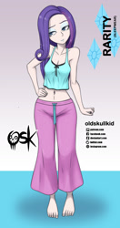 Size: 984x1860 | Tagged: safe, alternate version, artist:oldskullkid, character:rarity, species:human, g4, adorasexy, barefoot, belly button, breasts, cleavage, clothing, cute, feet, hand, hand on hip, humanized, light skin, midriff, pajamas, sexy, sleeveless