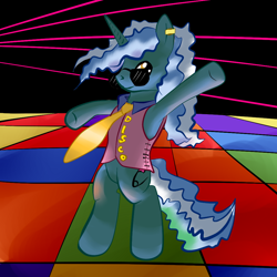 Size: 1000x1000 | Tagged: safe, artist:snus-kun, character:pokey pierce, species:pony, species:unicorn, g4, clothing, dancing, digital art, disco, glasses, hooves, horn, looking at you, male, solo, stallion, standing, tail