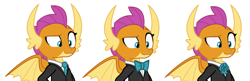 Size: 9568x3112 | Tagged: safe, artist:disneymarvel96, artist:sketchmcreations, character:smolder, species:dragon, g4, bow tie, clothing, necktie, simple background, solo, string tie, suit, tuxedo, white background