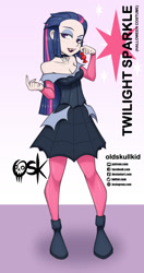 Size: 984x1860 | Tagged: safe, alternate version, artist:oldskullkid, character:twilight sparkle, species:human, g4, my little pony:equestria girls, clothing, costume, halloween, halloween costume, holiday, humanized, light skin, skirt, vampire