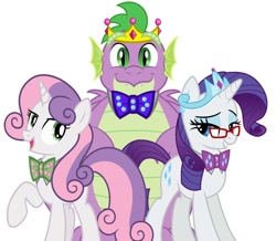 Size: 1280x1116 | Tagged: safe, artist:disneymarvel96, character:rarity, character:spike, character:sweetie belle, species:dragon, species:pony, species:unicorn, g4, fat spike, female, male, simple background, white background