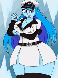 Size: 1932x2576 | Tagged: safe, artist:c_w, character:sonata dusk, species:eqg human, g4, my little pony:equestria girls, akame ga kill!, arm under breasts, breasts, busty sonata dusk, cleavage, esdeath, eyelashes, eyeshadow, looking at you, makeup, nail polish, plump, smiling, thighs
