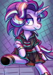 Size: 2480x3508 | Tagged: safe, artist:wavecipher, gameloft, character:starlight glimmer, species:pony, species:unicorn, g4, alternate hairstyle, clothing, edgelight glimmer, gameloft interpretation, shoes, skirt, solo
