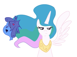 Size: 681x506 | Tagged: safe, artist:ponygoggles, character:princess celestia, character:princess luna, species:alicorn, species:pony, g4, annoyed, cute, duo, duo female, female, filly, foal, happy, photoshop, simple background, white background, woona
