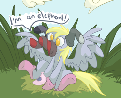 Size: 1982x1611 | Tagged: safe, artist:ponygoggles, character:derpy hooves, species:pegasus, species:pony, clothing, female, grass, mare, no pupils, silly, silly pony, sitting, socks, solo, wardrobe misuse