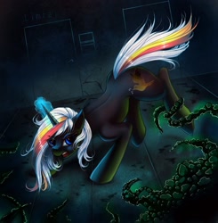 Size: 1426x1454 | Tagged: safe, artist:limreiart, oc, oc only, oc:velvet remedy, species:pony, species:unicorn, fallout equestria, fanfic, fanfic art, female, glowing horn, mare, tentacles