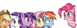 Size: 676x250 | Tagged: safe, artist:hua, character:applejack, character:fluttershy, character:pinkie pie, character:rainbow dash, character:rarity, character:twilight sparkle, mane six