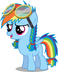 Size: 3772x4659 | Tagged: safe, artist:austiniousi, character:rainbow dash, absurd resolution, alternate hairstyle, braid, female, filly, filly rainbow dash, goggles, pigtails, simple background, solo, transparent background, vector, younger