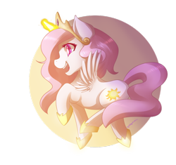 Size: 900x847 | Tagged: safe, artist:mylittlesheepy, character:princess celestia, species:alicorn, species:pony, cewestia, crown, cute, female, filly, glowing horn, happy, jewelry, light, magic, open mouth, pink-mane celestia, prancing, shiny, simple background, smiling, solo, transparent background, trotting, young, young celestia, younger
