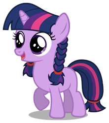 Size: 3983x4498 | Tagged: safe, artist:austiniousi, character:twilight sparkle, absurd resolution, alternate hairstyle, blank flank, braid, female, filly, pigtails, solo