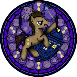Size: 3600x3600 | Tagged: safe, artist:akili-amethyst, character:derpy hooves, character:doctor whooves, character:time turner, species:pegasus, species:pony, dive to the heart, doctor who, female, gallifreyan, kingdom hearts, mare, sonic screwdriver, stained glass, tardis