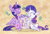 Size: 993x678 | Tagged: safe, artist:ponygoggles, character:rarity, character:sweetie belle, character:twilight sparkle, character:twilight sparkle (alicorn), species:alicorn, species:pony, species:unicorn, g4, feather, happy, magic, magic training