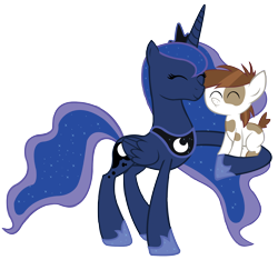 Size: 3000x2914 | Tagged: safe, artist:sofunnyguy, character:pipsqueak, character:princess luna, species:pony, eyes closed, holding a pony, nuzzling, simple background