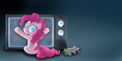 Size: 8000x4000 | Tagged: safe, artist:felix-kot, character:pinkie pie, character:spike, absurd resolution, doll, parody, poltergeist, television, vector