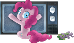 Size: 5106x2983 | Tagged: safe, artist:felix-kot, character:pinkie pie, character:spike, absurd resolution, doll, parody, poltergeist, simple background, television, transparent background, vector