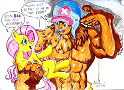 Size: 1125x820 | Tagged: safe, artist:irie-mangastudios, character:fluttershy, choppershy, crossover, one piece, rock, tony tony chopper