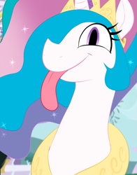 Size: 823x1050 | Tagged: safe, artist:sunibee, character:princess celestia, species:pony, cute, cutelestia, female, horses doing horse things, sillestia, silly, silly pony, solo, tongue out