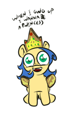 Size: 281x451 | Tagged: safe, artist:wizardski, oc, oc only, oc:milky way, species:pony, cute, fake crown, fake wings, female, filly, looking at you, mare, open mouth, smiling, solo