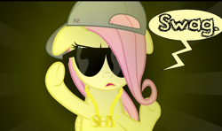 Size: 952x564 | Tagged: safe, artist:coltsteelstallion, character:fluttershy, bling, clothing, female, gangsta, gangster, hat, solo, sunglasses, swag