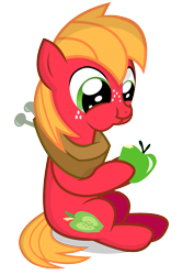 Size: 1087x1536 | Tagged: safe, artist:coltsteelstallion, character:big mcintosh, species:earth pony, species:pony, apple, colt, eating, food, male, simple background, solo, transparent background, vector, younger