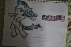 Size: 960x640 | Tagged: safe, artist:catlion3, character:rarity, female, sketchbook, solo, traditional art