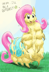 Size: 685x1000 | Tagged: safe, artist:chromaskunk, artist:sunibee, character:fluttershy, caterpillar, colored, female, solo, species swap
