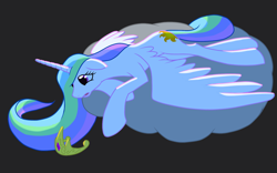 Size: 1920x1200 | Tagged: safe, artist:nadnerbd, character:princess celestia, species:alicorn, species:pony, black background, cloud, female, mare, prone, sad, simple background, solo, wings