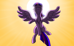 Size: 1280x800 | Tagged: safe, artist:nadnerbd, character:twilight sparkle, character:twilight sparkle (alicorn), species:alicorn, species:pony, backlighting, female, flying, mare, solo, sun