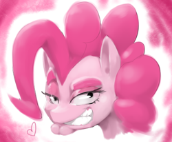 Size: 473x390 | Tagged: safe, artist:sunibee, character:pinkie pie, bust, chin, dreamworks face, eyebrows, female, smug, solo
