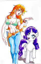Size: 774x1200 | Tagged: safe, artist:irie-mangastudios, character:rarity, belly button, colored pencil drawing, crossover, nami, one piece, traditional art