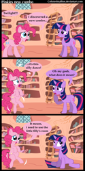 Size: 768x1536 | Tagged: safe, artist:coltsteelstallion, character:pinkie pie, character:twilight sparkle, blushing, comic, desperation, need to pee, omorashi, potty time