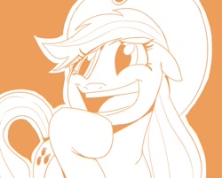Size: 596x480 | Tagged: safe, artist:sunibee, character:applejack, female, laughing, laughingmares.jpg, monochrome, solo
