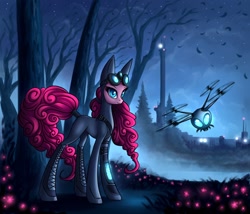 Size: 1400x1200 | Tagged: safe, artist:asimos, character:pinkie pie, episode:pinkie spy, g4, my little pony: equestria girls, badass, beautiful, bodysuit, cyberpunk, drone, female, goggles, impossibly large ears, night vision goggles, parasprite, solo, splinter cell, stealth, stealth suit