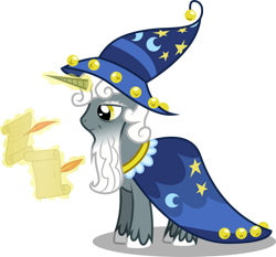 Size: 988x922 | Tagged: safe, artist:emkay-mlp, character:star swirl the bearded, species:pony, species:unicorn, feather, glowing horn, levitation, magic, male, photoshop, quill, scroll, simple background, solo, stallion, star swirl the bearded costume, telekinesis, transparent background