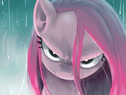 Size: 800x600 | Tagged: dead source, safe, artist:sunibee, character:pinkamena diane pie, character:pinkie pie, species:earth pony, species:pony, bust, female, looking at you, mare, portrait, rain, solo