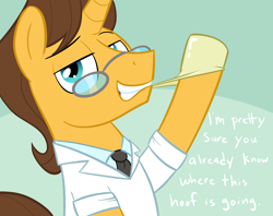 Size: 1280x1016 | Tagged: safe, artist:acstlu, character:doctor horse, character:doctor stable, gloves, hoof glove, hoofing, hooves, imminent hoofing, imminent prostate exam, male, rubber gloves, solo, this will end in pain, this will end in tears