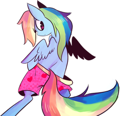 Size: 1265x1190 | Tagged: safe, artist:spanish-scoot, character:rainbow dash, species:pegasus, species:pony, bipedal, boxers, clothing, female, heart, heart print underwear, mare, pink underwear, simple background, solo, transparent background, underwear
