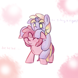 Size: 475x475 | Tagged: safe, artist:haute-claire, character:dinky hooves, character:ruby pinch, species:pony, species:unicorn, ask ruby pinch, cute, dinkabetes, dinkypinch, duo, duo female, female, filly, lesbian, piggyback ride, pinchybetes, ponies riding ponies, riding, riding a pony, shipping, tumblr
