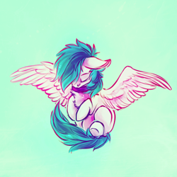 Size: 500x500 | Tagged: safe, artist:syntactics, oc, oc only, oc:storm cloud, clothing, eyes closed, floppy ears, fluffy, scarf, solo, spread wings, wings