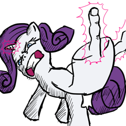 Size: 500x500 | Tagged: safe, artist:snus-kun, character:rarity, species:pony, species:unicorn, g4, angry, female, fingers, magic, mare, middle finger, simple background, solo, vulgar