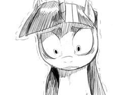 Size: 640x480 | Tagged: dead source, safe, artist:sunibee, character:twilight sparkle, bust, female, frown, monochrome, portrait, scared, shivering, sketch, solo, wide eyes