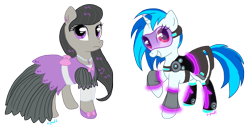 Size: 1257x641 | Tagged: safe, artist:c-puff, character:dj pon-3, character:octavia melody, character:vinyl scratch, clothing, dress, gala dress, simple background, transparent background