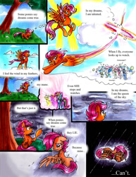 Size: 1024x1329 | Tagged: safe, artist:frostykat13, character:rainbow dash, character:scootaloo, species:pegasus, species:pony, comic:some dreams, abandoned, cloud, cloudy, comic, crying, feels, rain, sad, scootalone, scootaloo can't fly, scootasad, sonic scootaboom, tree, wing envy