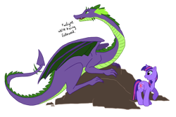 Size: 742x496 | Tagged: safe, artist:c-puff, character:spike, character:twilight sparkle, adult, dialogue, older, simple background, transparent background
